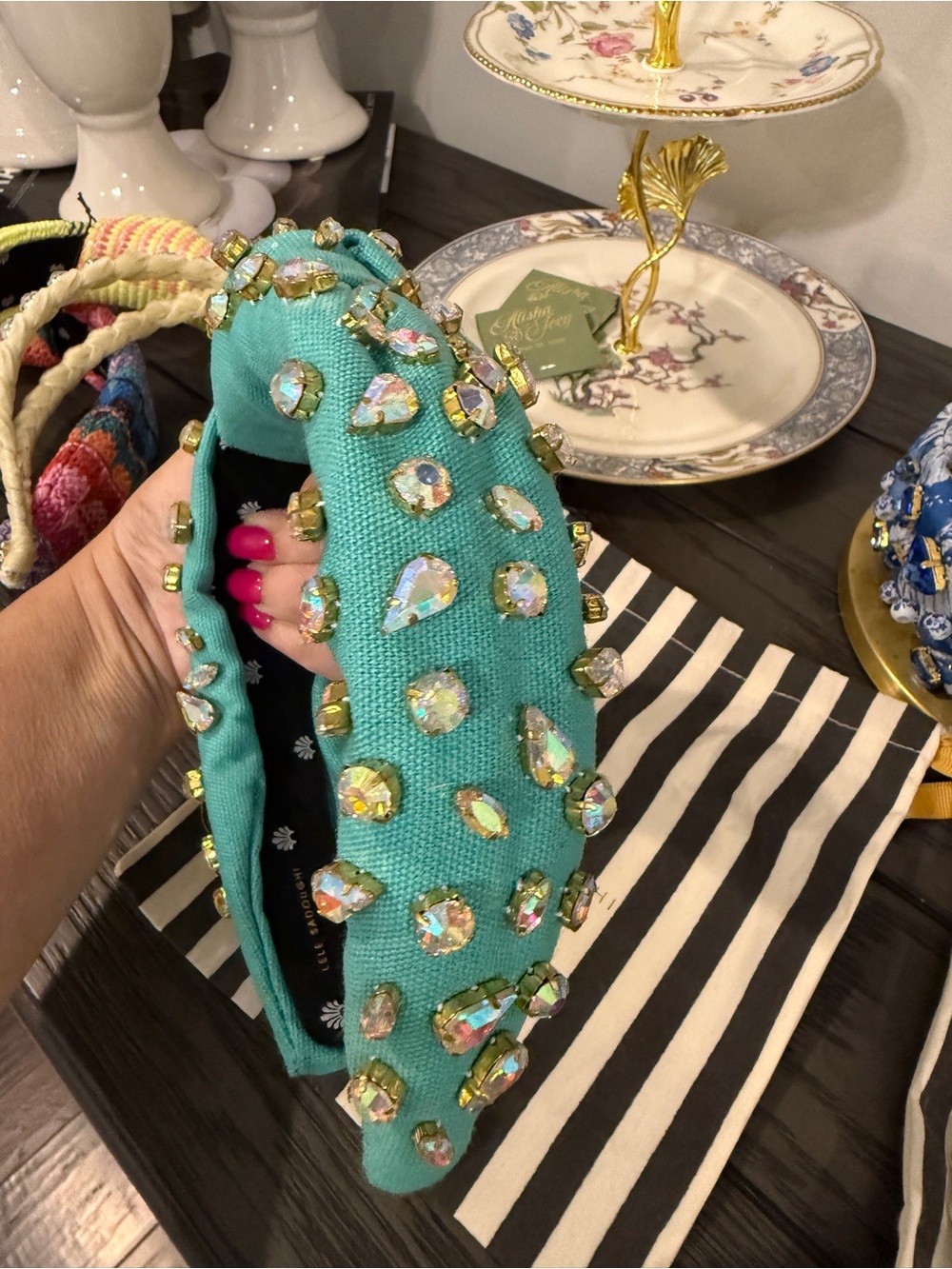Lele Sadoughi Turquoise Jeweled Padded Headband - Picture 6 of 8